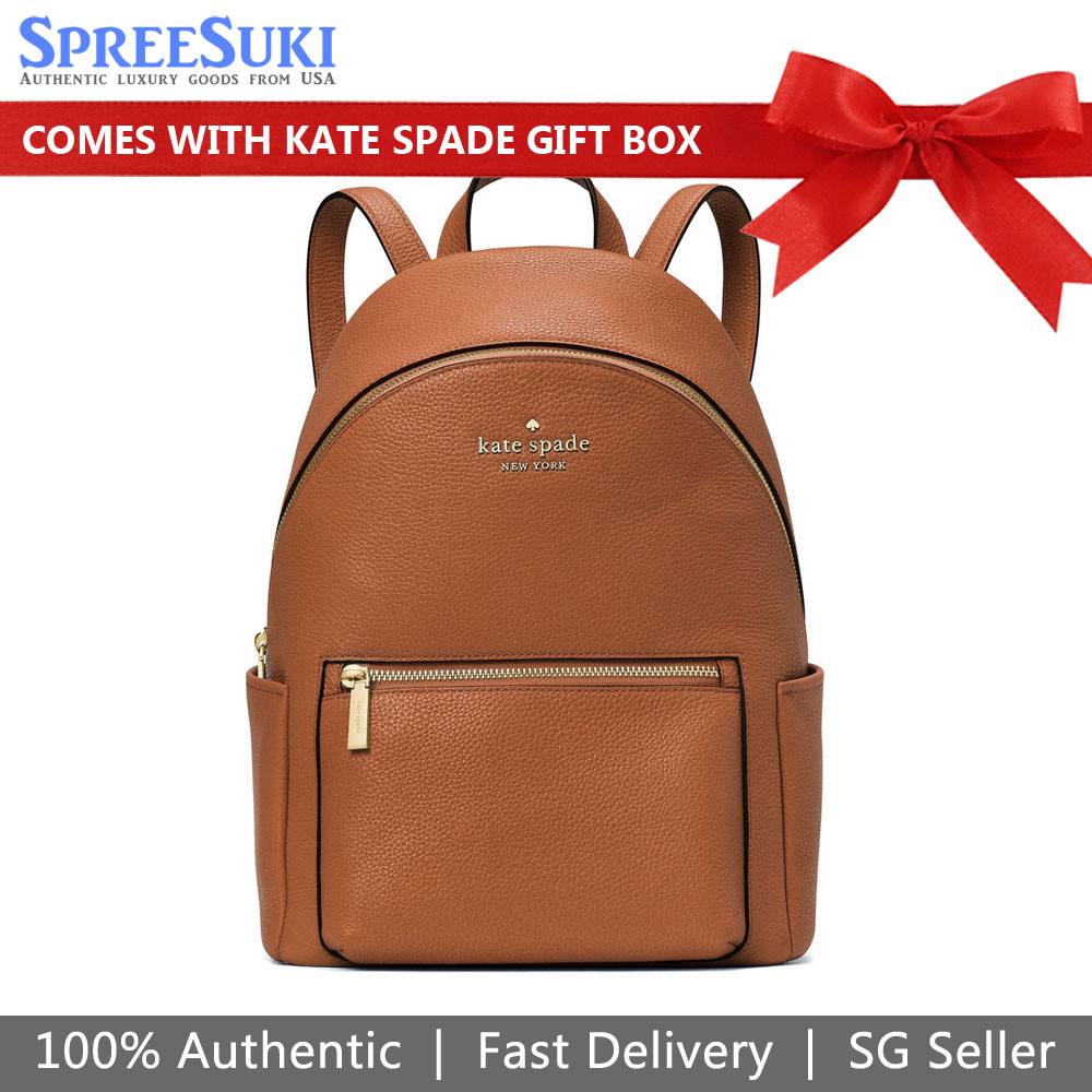 Kate Spade Backpack In Gift Box Leila Pebbled Leather Medium Dome Backpack Warm Gingerbread Brown # K8155