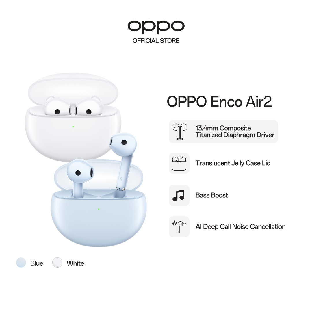 OPPO Enco Air 2 Ear Buds / 13.44 mm Crystal Clear Vocal Driver / 24 Hours Battery Life / Bluetooth 5.2 Connection