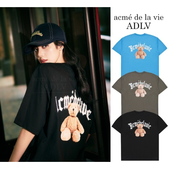 [acme de la vie] 2023 NEW BLACK PINK LISA GOLD CHAIN BEAR DOLL SHORT SLEEVE T-SHIRT ADLV OVERSIZED