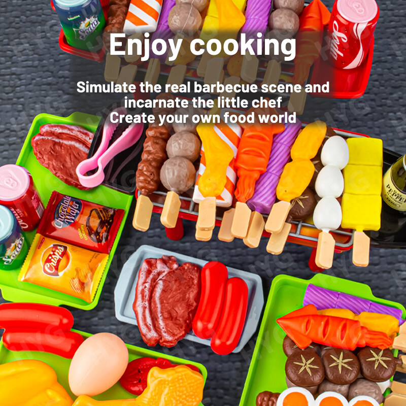 21/27PCS BBQ Grill Set Toy Kids Simulation Barbecue Pretend Food Toy Simulation kitchen Pretend Play Kitchen Kids Toys Cookware Cooking Food Barbecue Role Play DIY