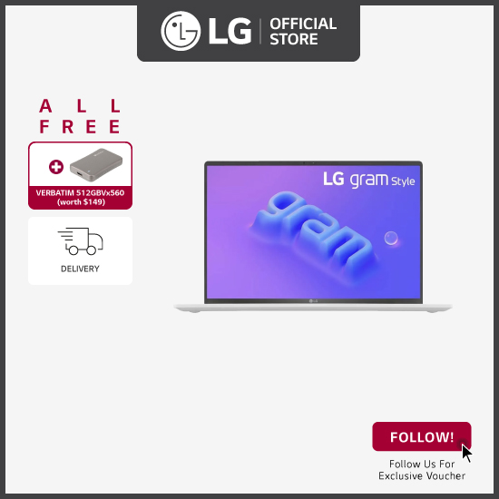 LG 16Z90RS gram Style 16" WQHD+ Anti-glare OLED Display with 13th Gen Intel® Core™ i5 Processor, 16GB RAM & 512GB + Free Delivery Free VERBATIM 512GB Vx560 External SSD*Worth $149.00 + Free Cleaning K