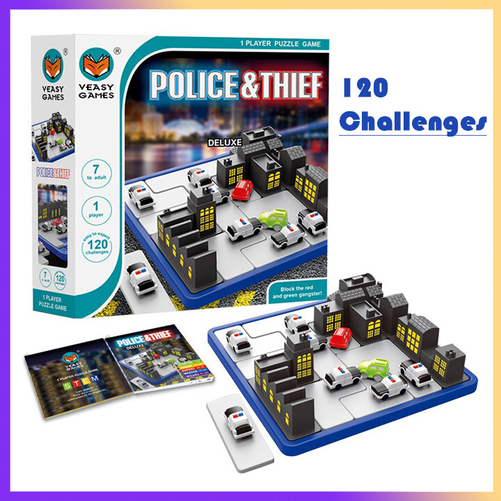 Police and Thief 120 Challenges - Fun Road Block Puzzle Travel Board Game | Brainteaser Toys for Kids 5+ | Children Birthday Gift for Boys and Girls | Smart IQ Training